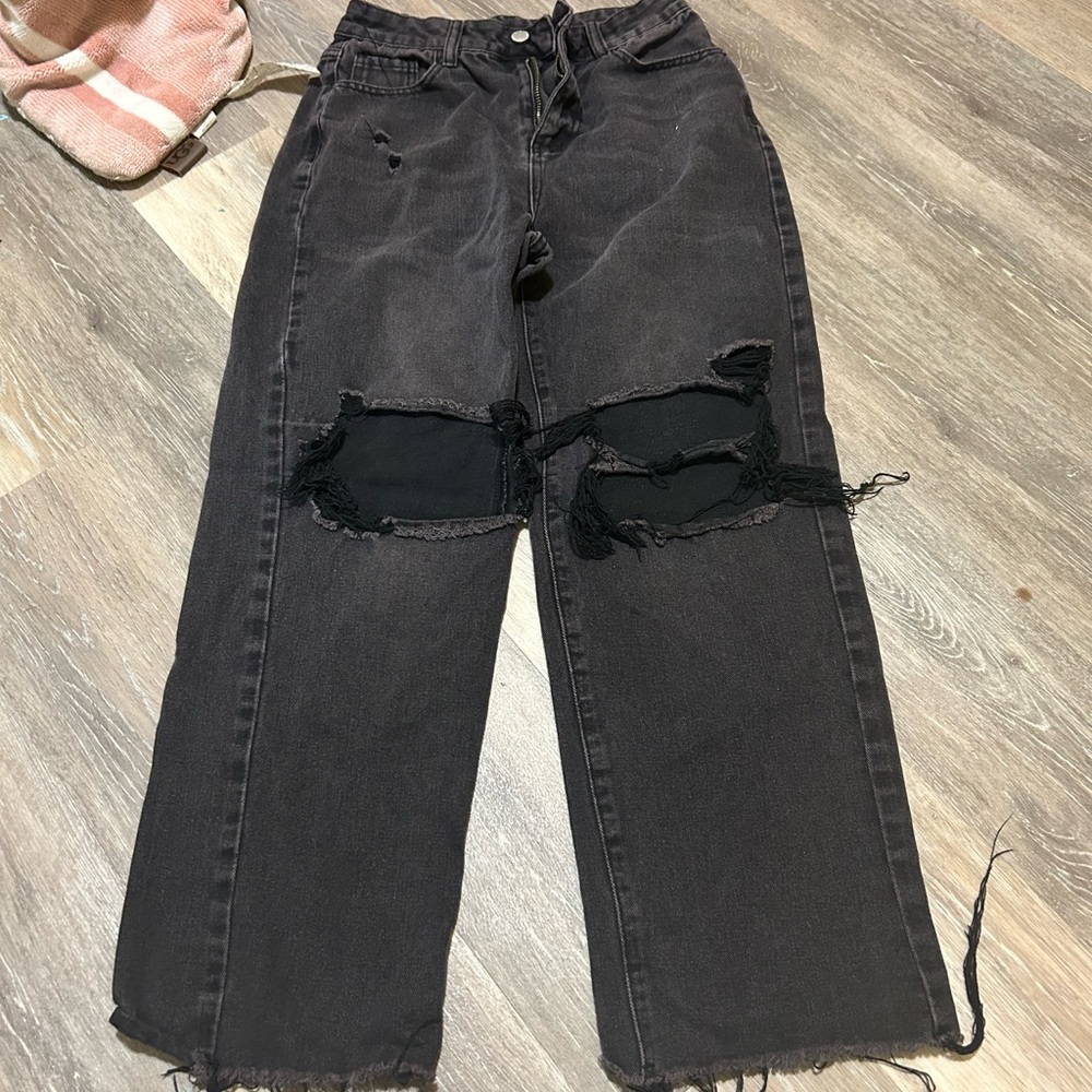 Distressed Black Denim Jeans